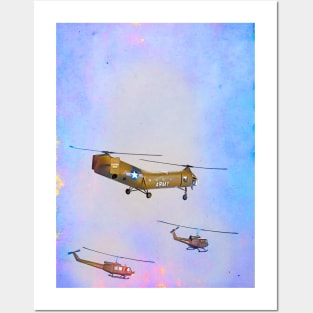 Huey and flying banana in flight during Vietnam war Posters and Art